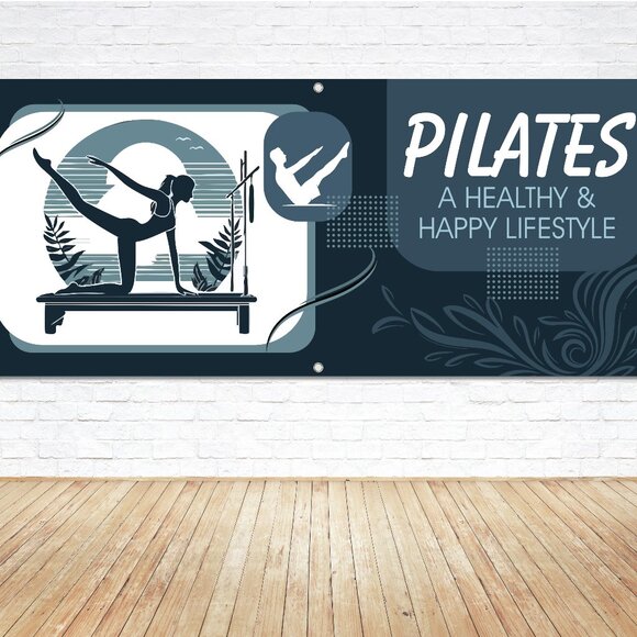 PILATES Healthy Happy Lifestyle Generic Vinyl Banner 5ft Sign Studio Gym Display - Picture 1 of 6